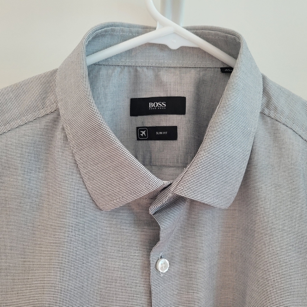 Boss Men's Black and White Dress Shirt 17 1/2